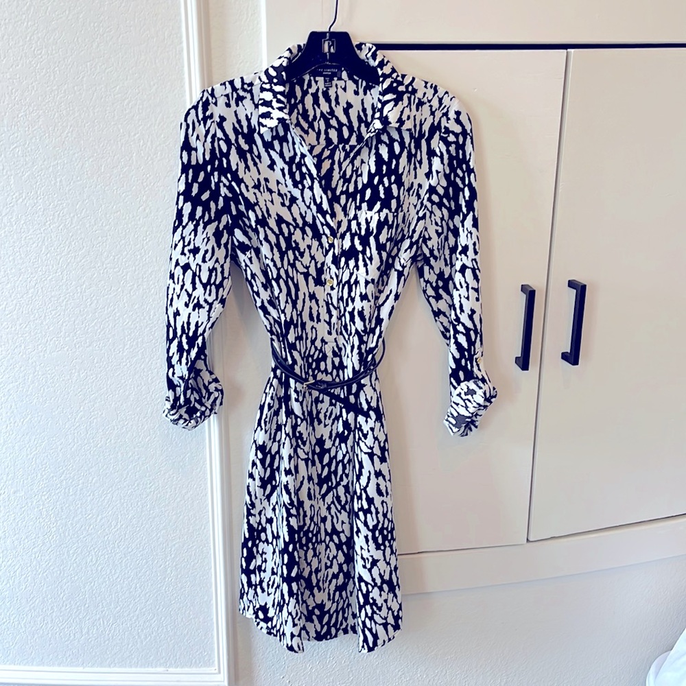 The Limited Ashton Belted Shirt Dress in Black and White Print
